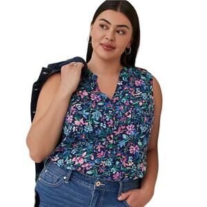 Torrid NWT Harper Rayon Slub Pullover Sleeveless Top Size 6X Navy Floral Blouse